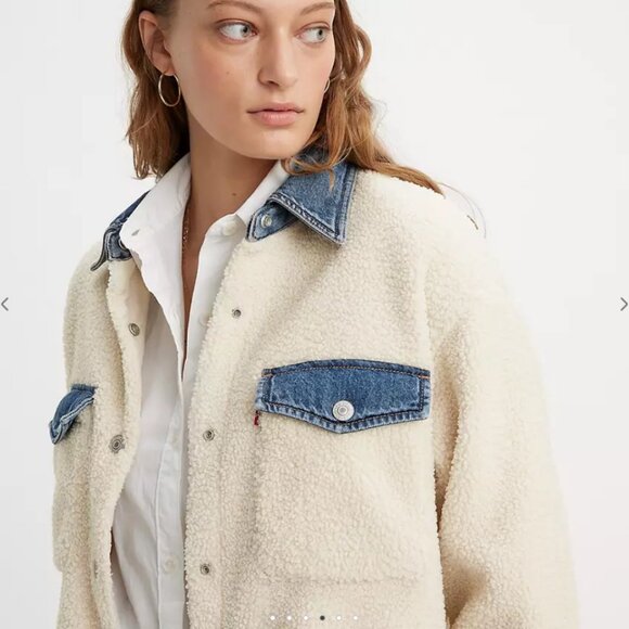 Levis Nola Shacket Shirt Jacket Almond Buff White Size XL NWT - Picture 4 of 15